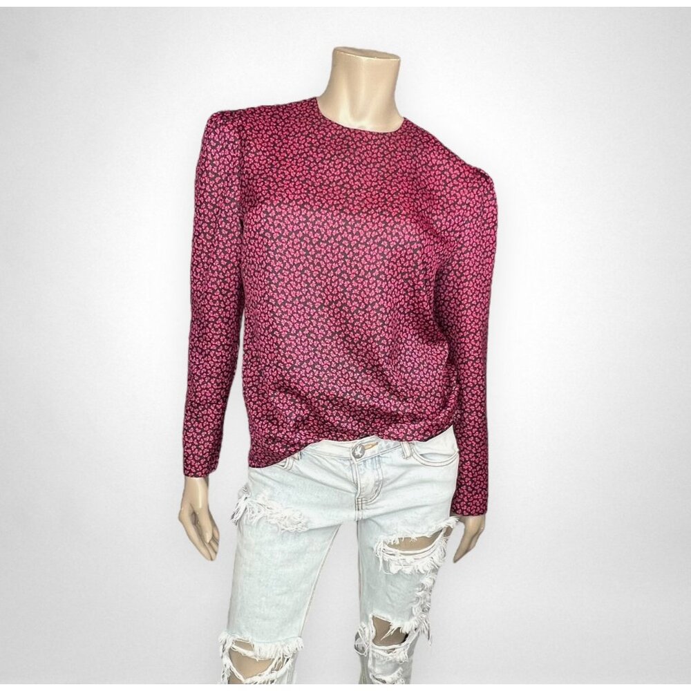 Vintage KASPER Pink Black Long Sleeve‎ Blouse 10